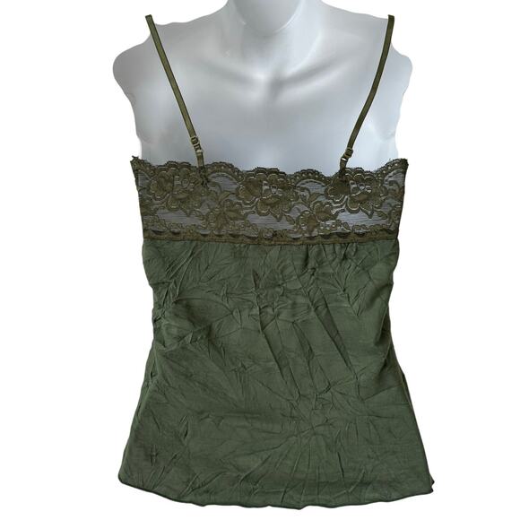 Y2K Lace Trim Cami Top Medium Olive Green 90s Fairy Whimsygoth Retro Camisole - Picture 2 of 14
